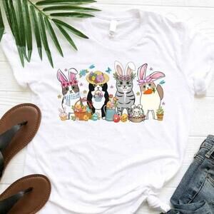 Easter Day Cats Lover Bunny Ear Egg Hunter Retro Fan T Shirt